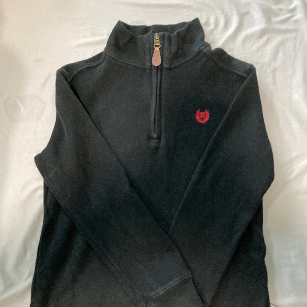 Chaps boys black sweater quarter zip with leather pull size 7